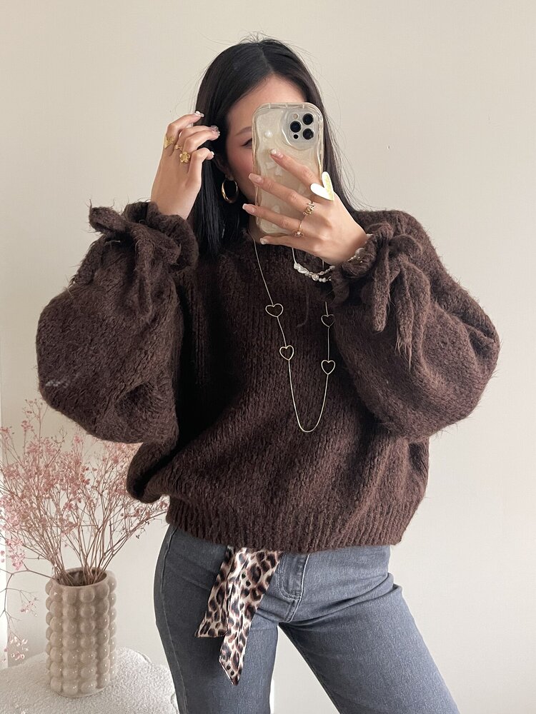 Aileen Oversized Bow Knit Sweater / Brown