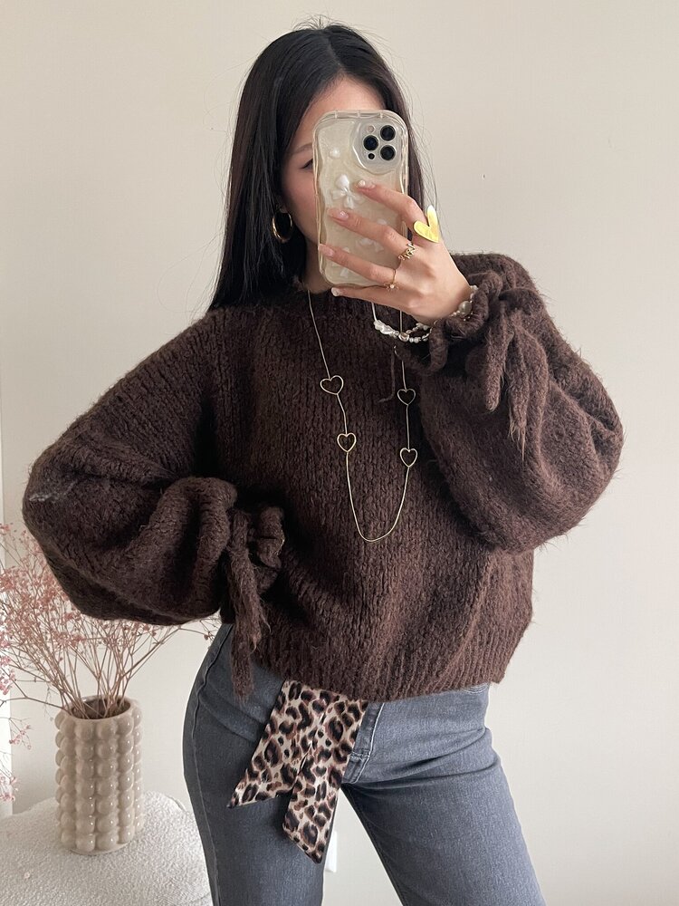 Aileen Oversized Bow Knit Sweater / Brown