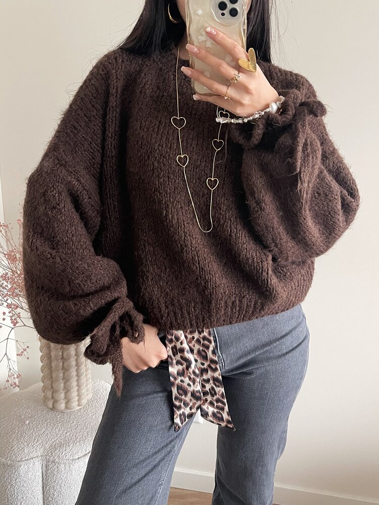Aileen Oversized Bow Knit Sweater / Brown
