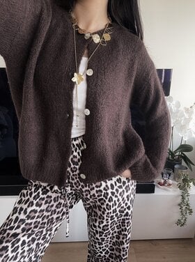 Lydia Fluffy Knit Cardigan / Brown