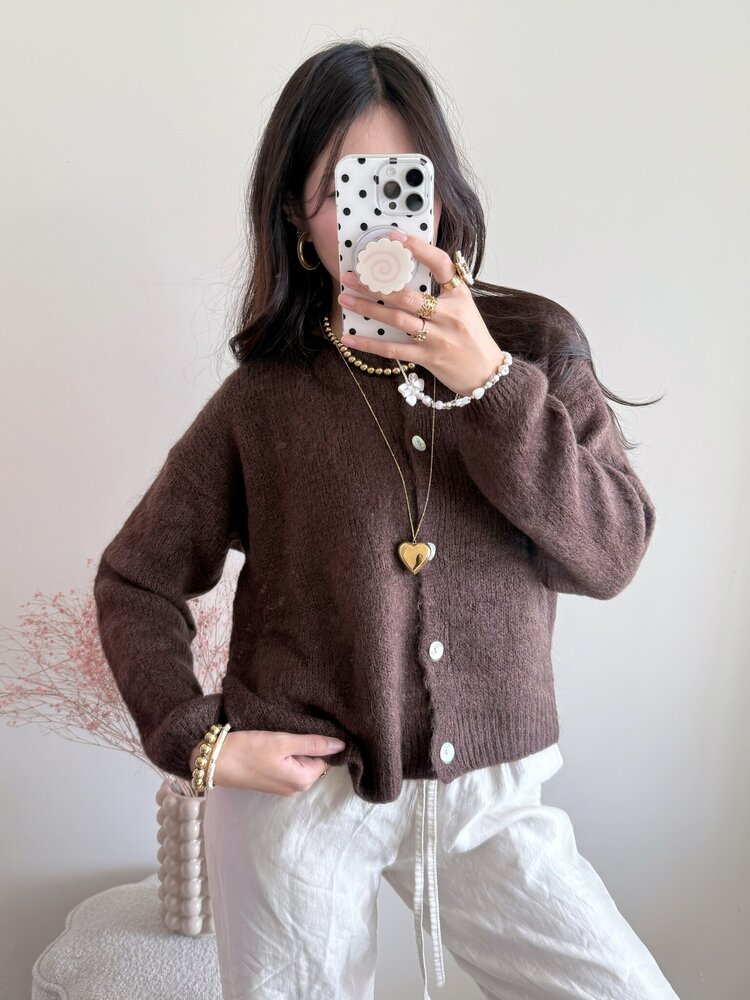 Lydia Fluffy Knit Cardigan / Brown
