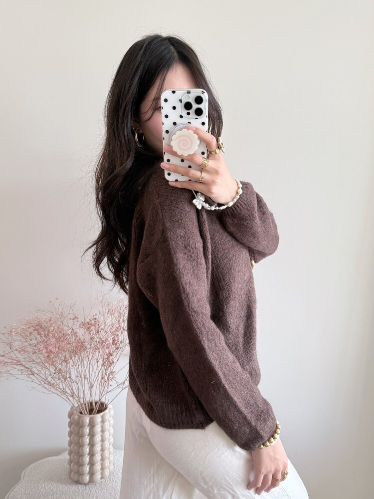 Lydia Fluffy Knit Cardigan / Brown