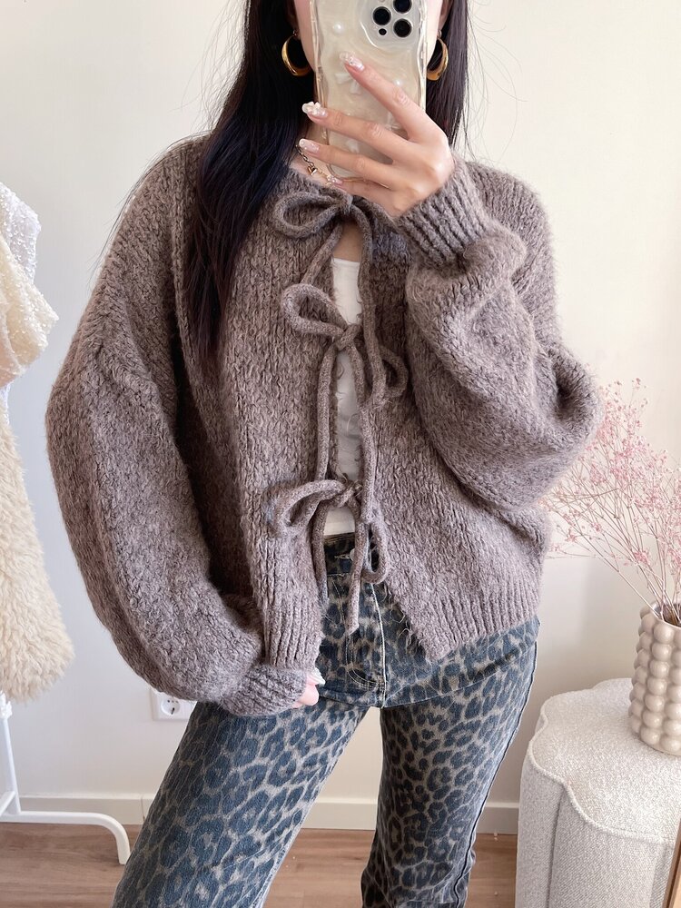 Nimi Bow Knit Sweater / Light Brown