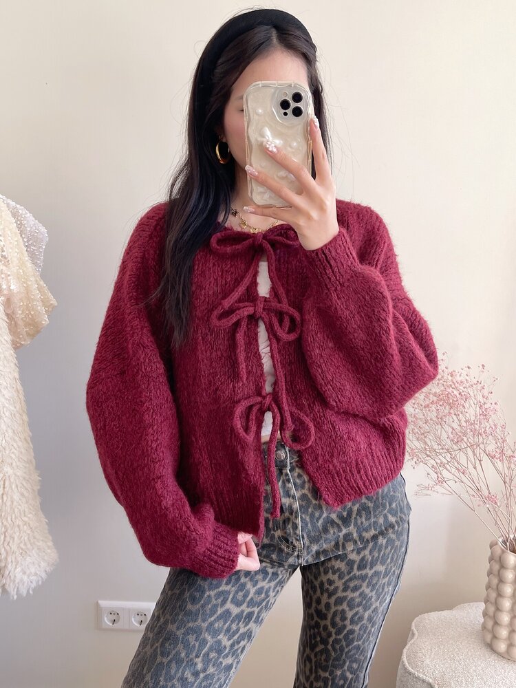 Nimi Bow Knit Sweater / Bordeaux Red