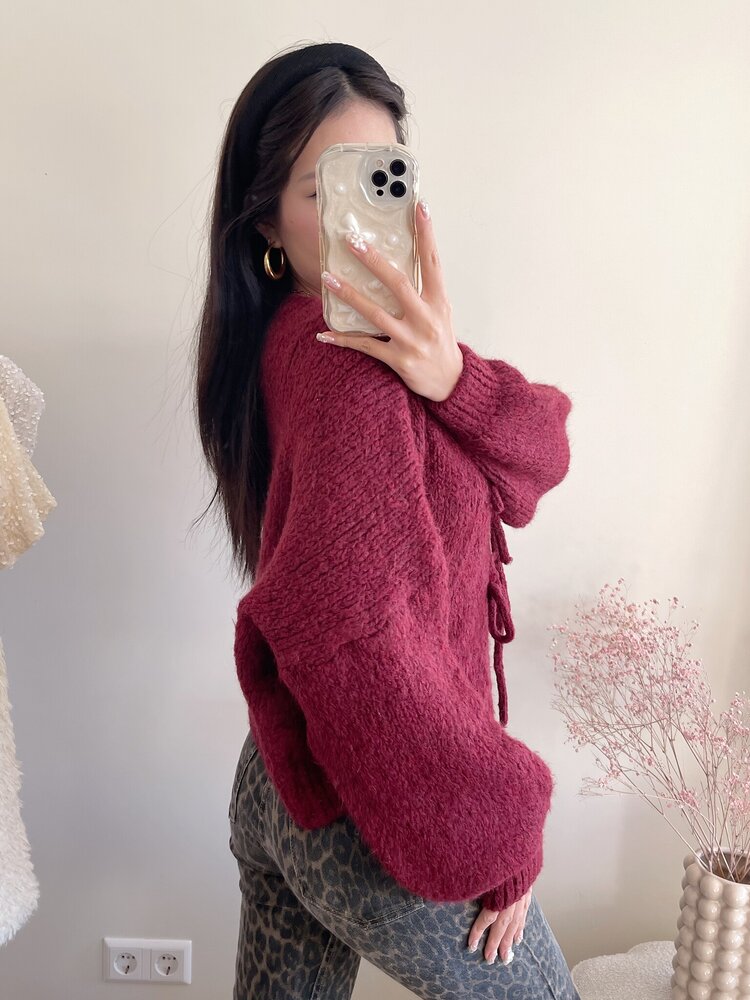 Nimi Bow Knit Sweater / Bordeaux Red