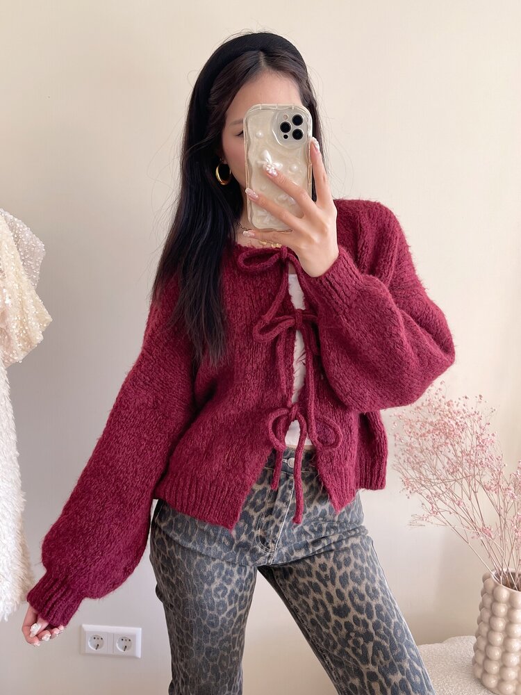 Nimi Bow Knit Sweater / Bordeaux Red