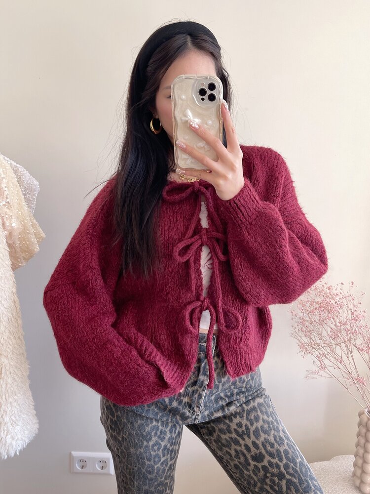 Nimi Bow Knit Sweater / Bordeaux Red