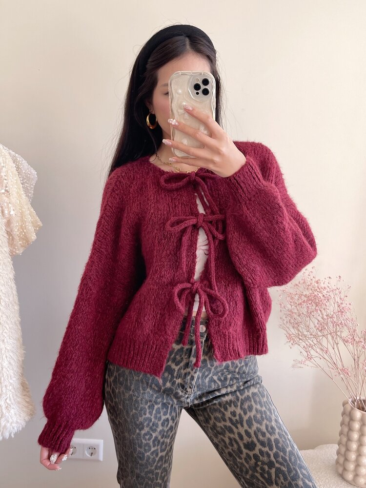 Nimi Bow Knit Sweater / Bordeaux Red