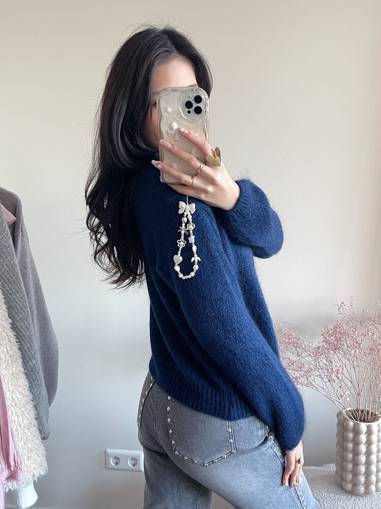 Lydia Fluffy Knit Cardigan / Navy Blue