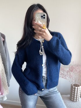 Lydia Fluffy Knit Cardigan / Navy Blue