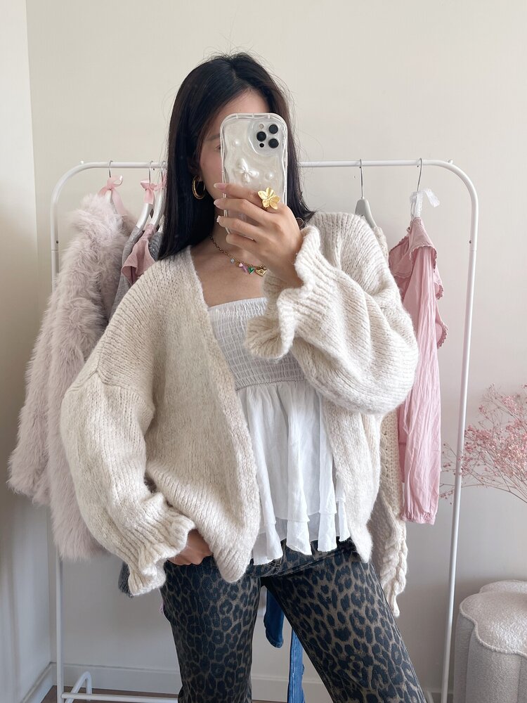 Celia Ruffle Knit Cardigan / Ecru