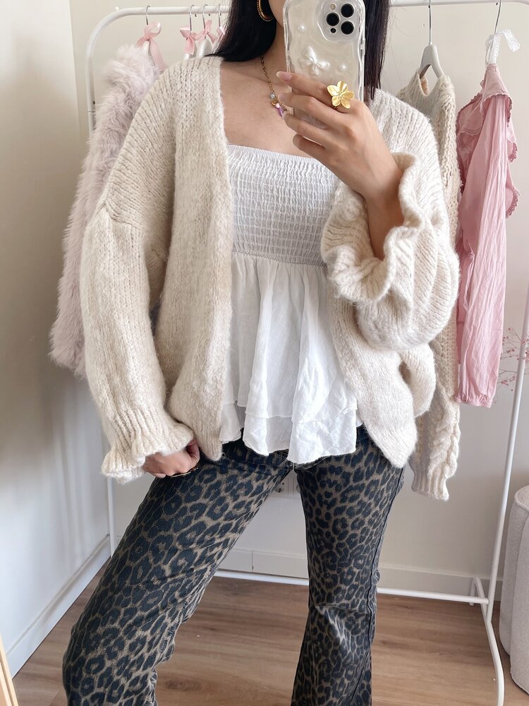 Celia Ruffle Knit Cardigan / Ecru