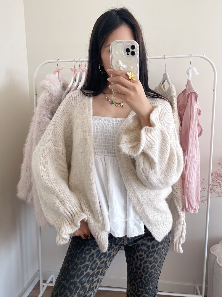 Celia Ruffle Knit Cardigan / Ecru