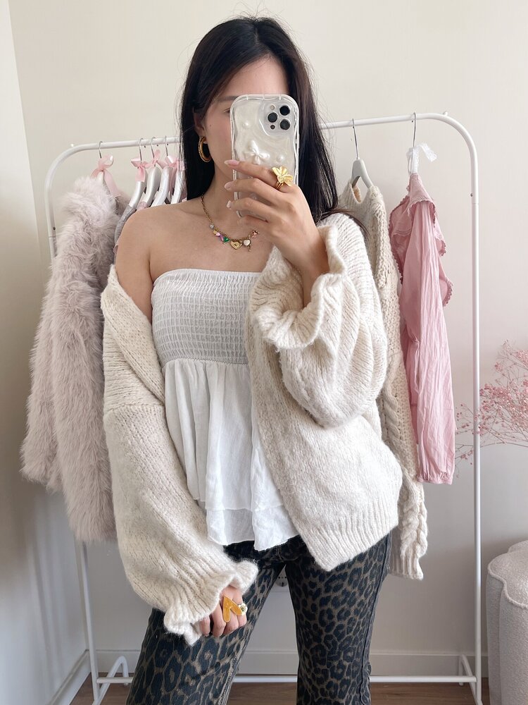 Celia Ruffle Knit Cardigan / Ecru
