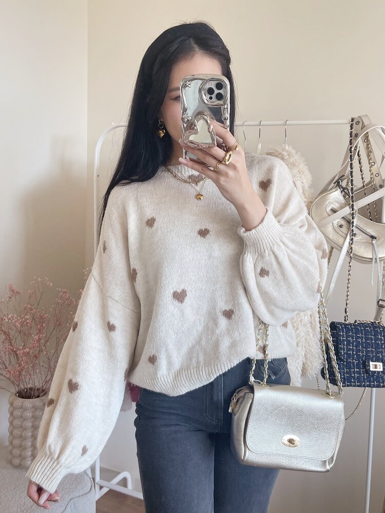 Solina Heart Knit Sweater / Brown