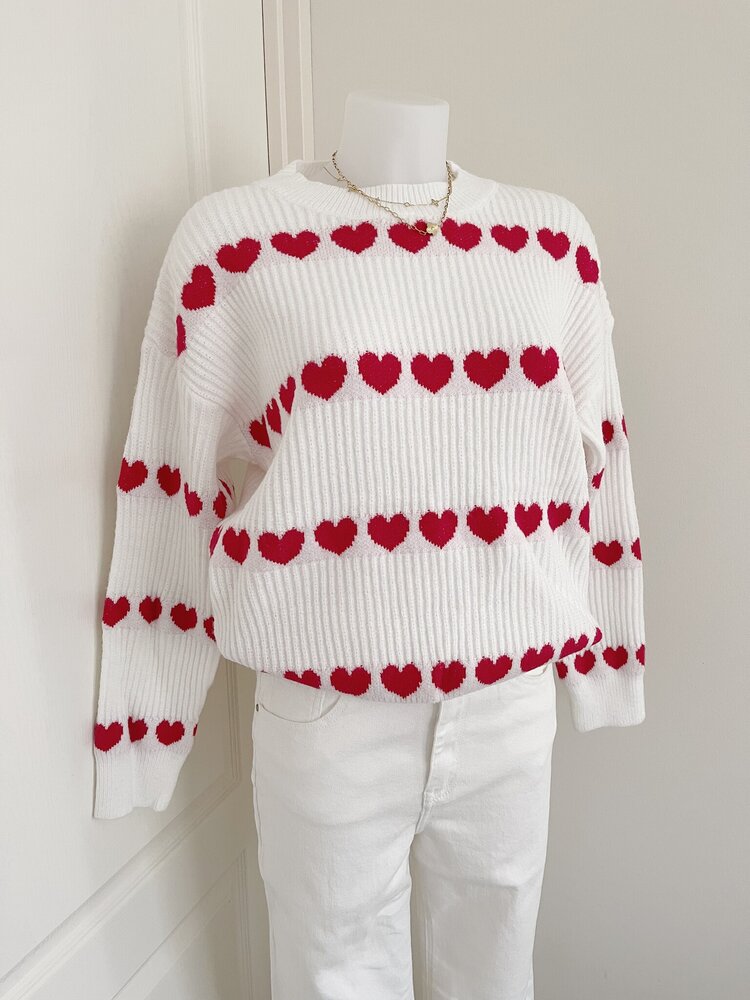 Dani Heart Knit Sweater / Red