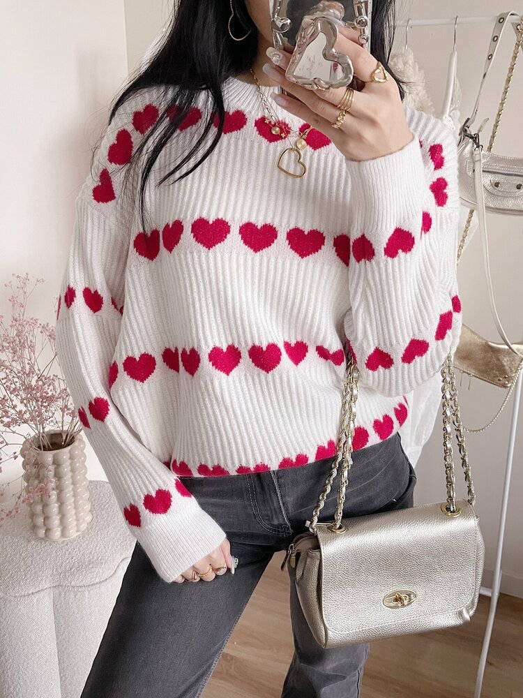 Dani Heart Knit Sweater / Red