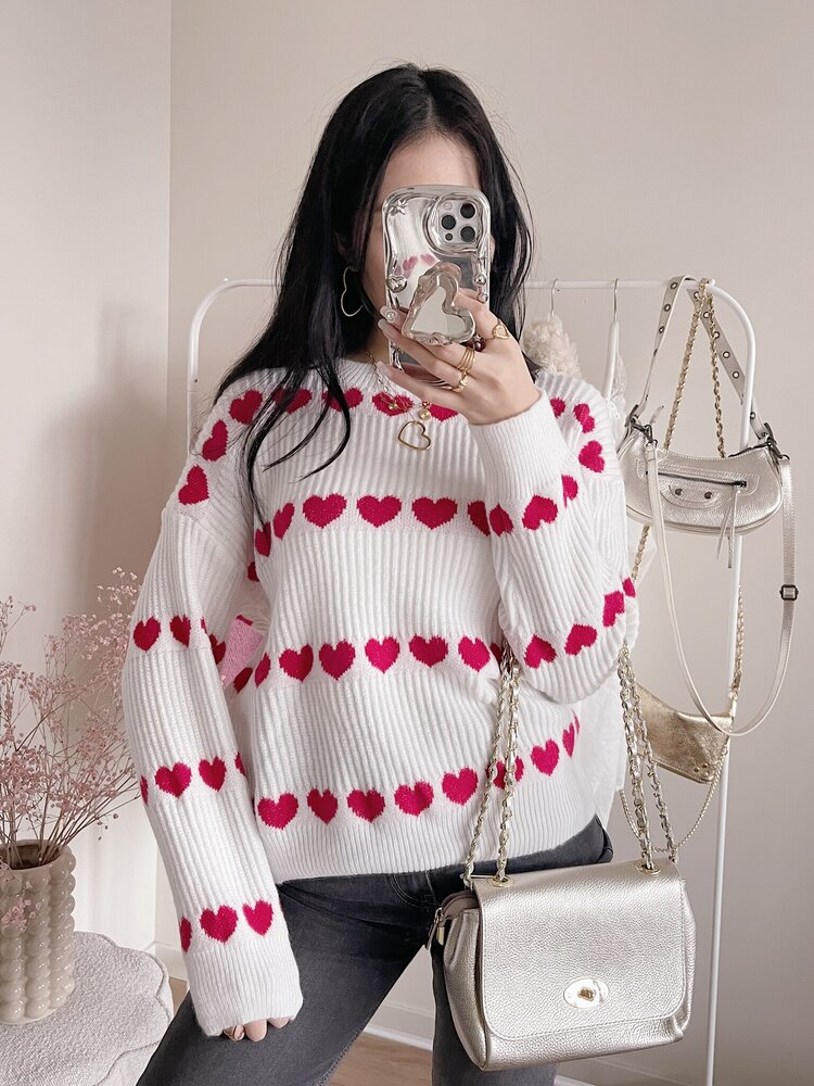 Dani Heart Knit Sweater / Red