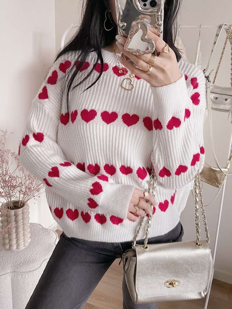 Dani Heart Knit Sweater / Red