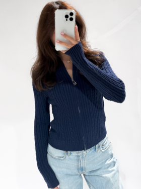 Issy Zip Knit Cardigan / Navy Blue