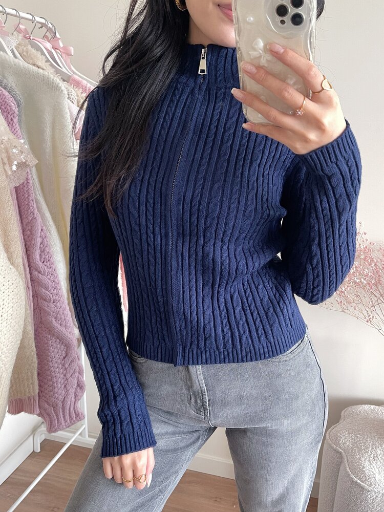 Issy Zip Knit Cardigan / Navy Blue