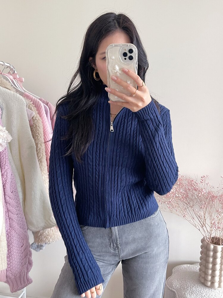 Issy Zip Knit Cardigan / Navy Blue