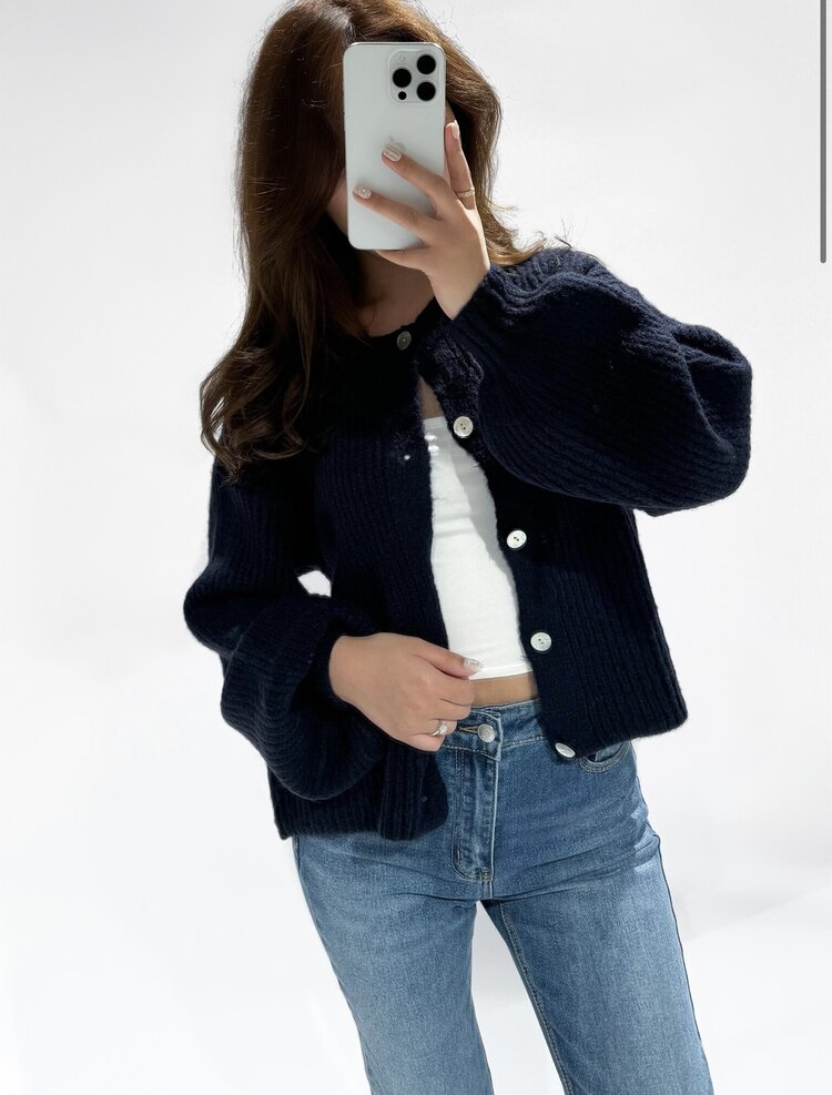 Mathilde Button Knit Cardigan / Navy Blue
