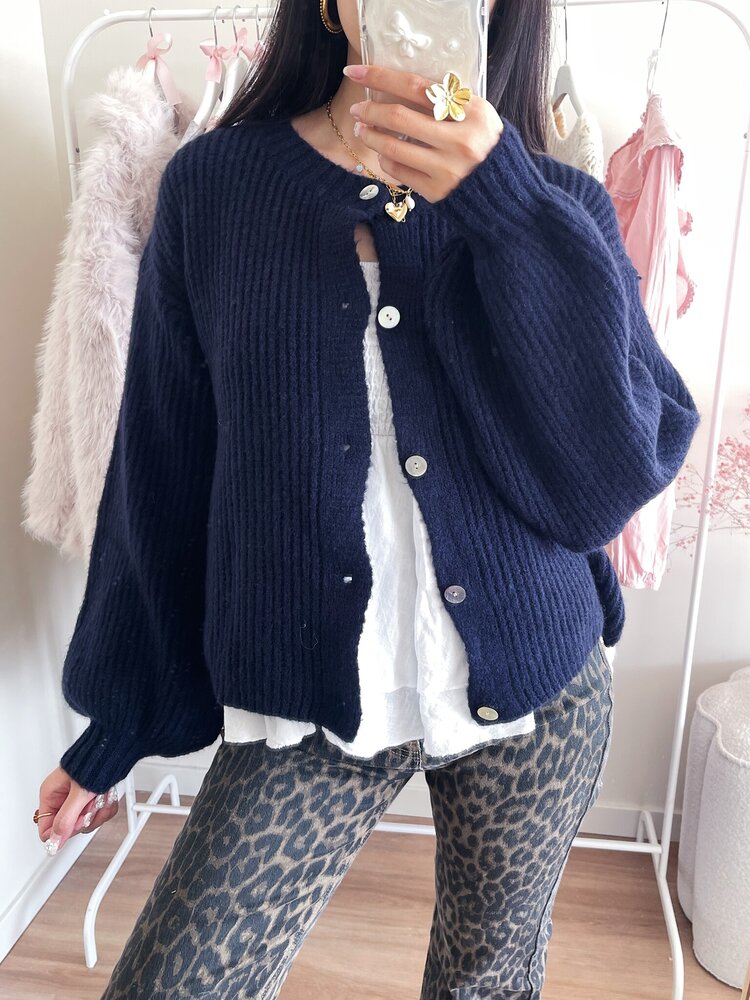 Mathilde Button Knit Cardigan / Navy Blue