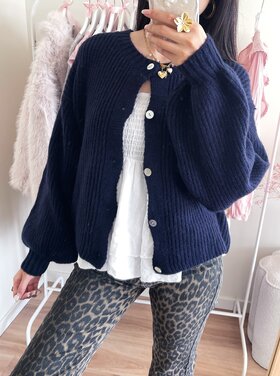 Mathilde Button Knit Cardigan / Navy Blue