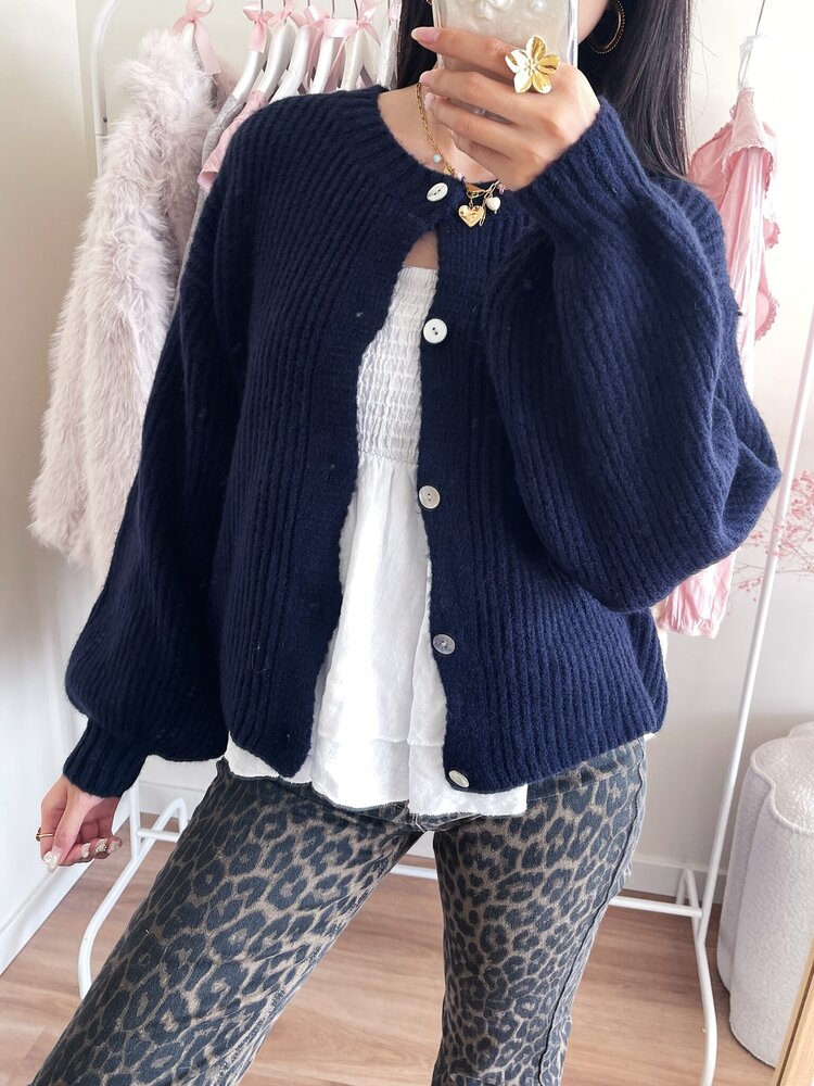 Mathilde Button Knit Cardigan / Navy Blue