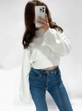 Lana Basic Crop Sweater / White