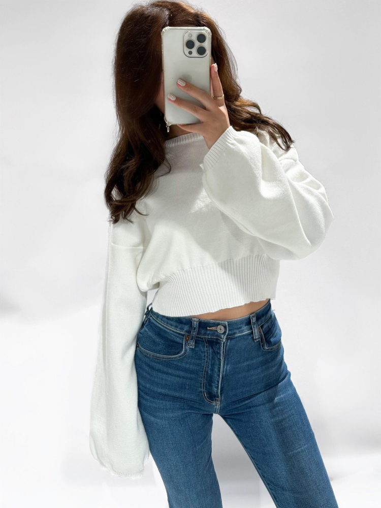 Lana Basic Crop Sweater / White