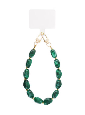 Gold Round Stone Dots Phone Cord / Dark Green