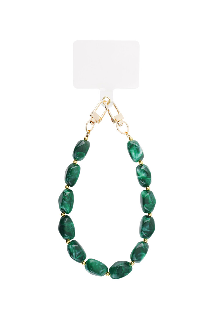 Gold Round Stone Dots Phone Cord / Dark Green