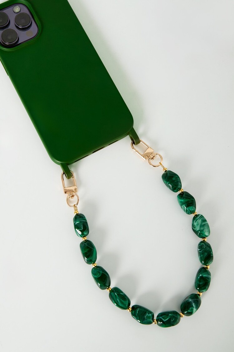 Gold Round Stone Dots Phone Cord / Dark Blue