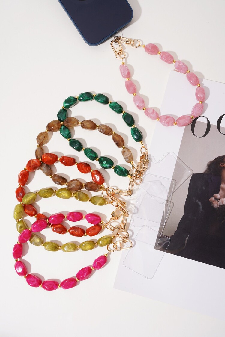 Gold Round Stone Dots Phone Cord / Light Brown