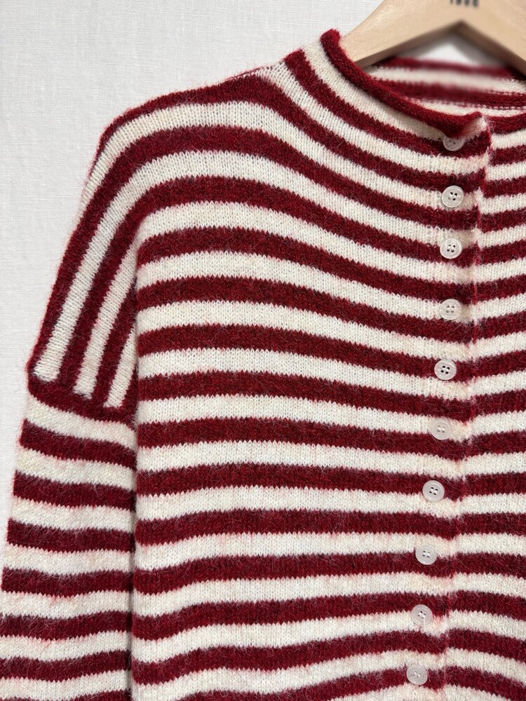 Xenia Striped Knit Cardigan / Red