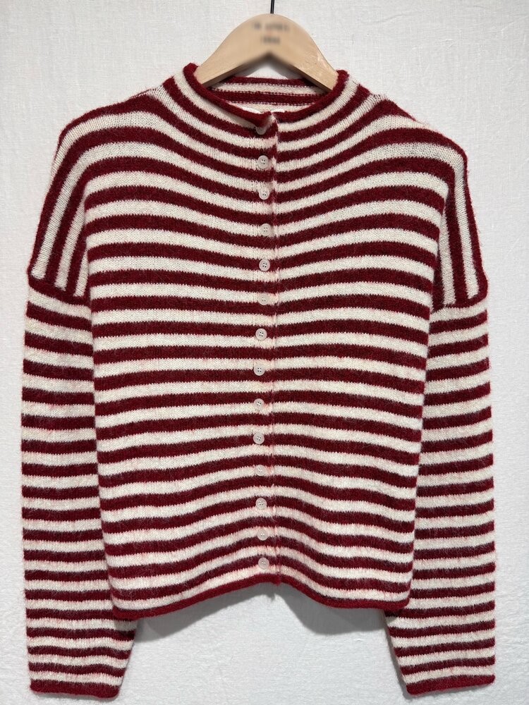 Xenia Striped Knit Cardigan / Red
