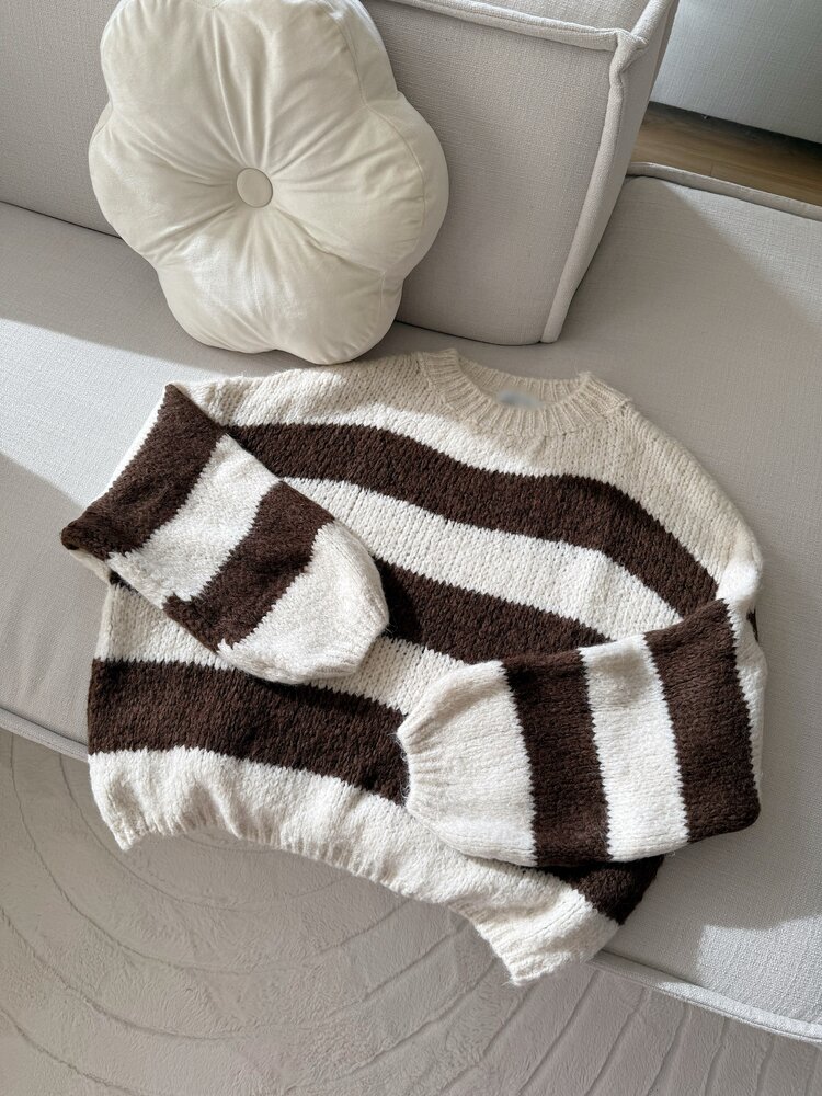 Lucia Oversized Striped Sweater / Beige & Choco Brown