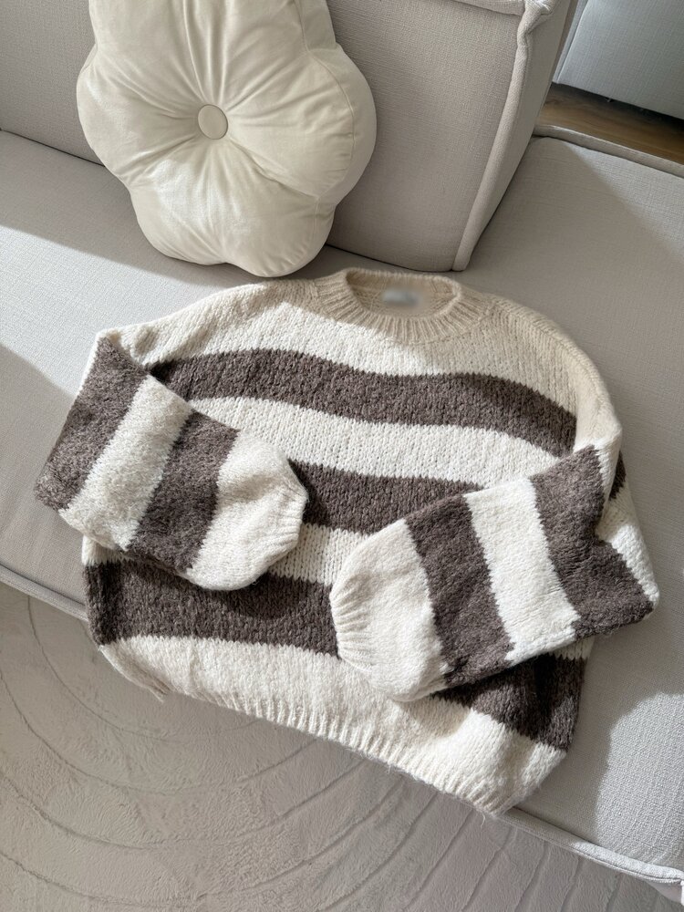 Lucia Oversized Striped Sweater / Beige & Taupe