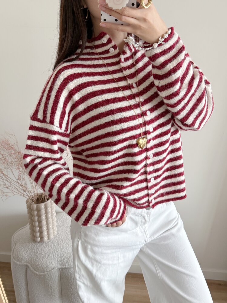 Xenia Striped Knit Cardigan / Red