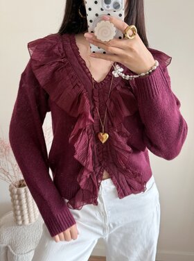 Milly Frill Knit Sweater / Bordeaux Red