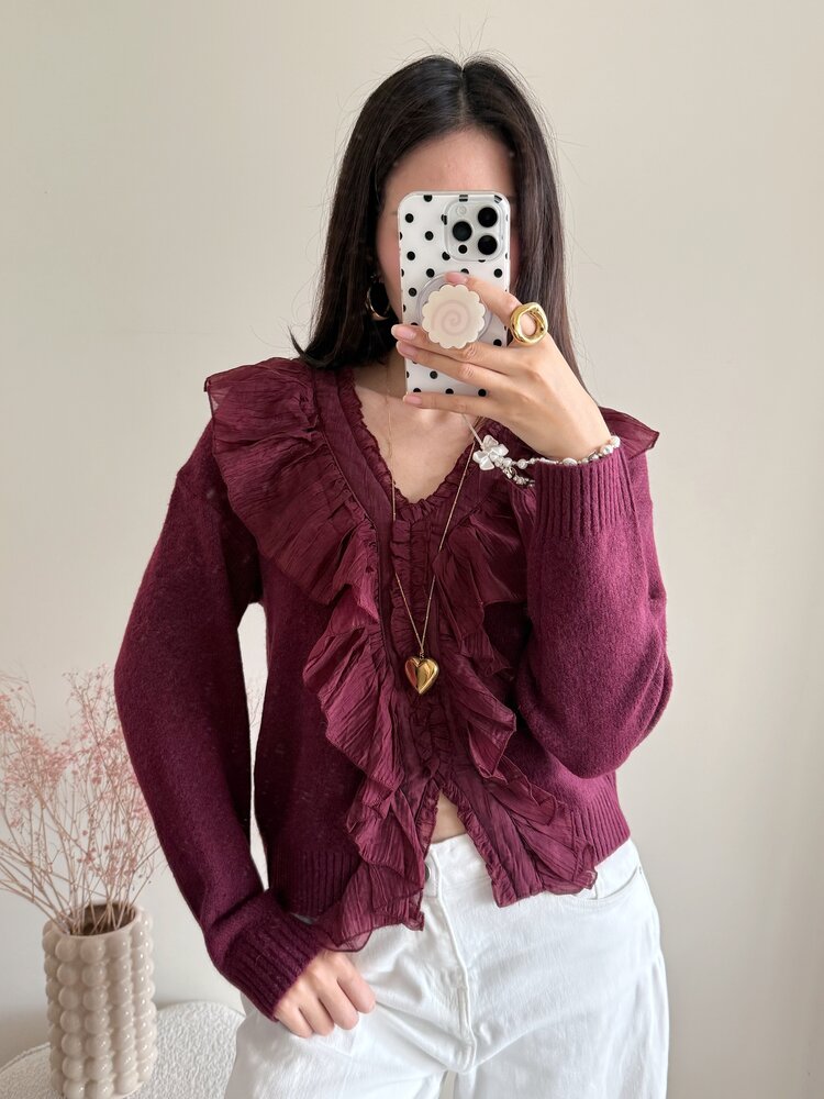 Milly Frill Knit Sweater / Bordeaux Red