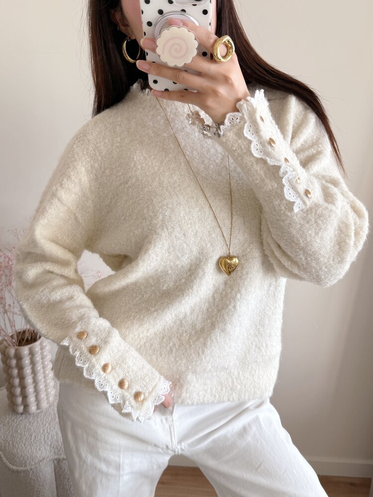 Mayci Embroidery Knit Sweater / Beige