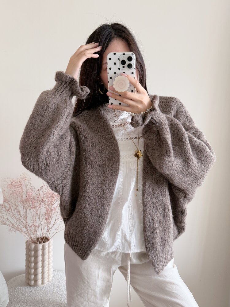 Celia Ruffle Knit Cardigan / Light Brown