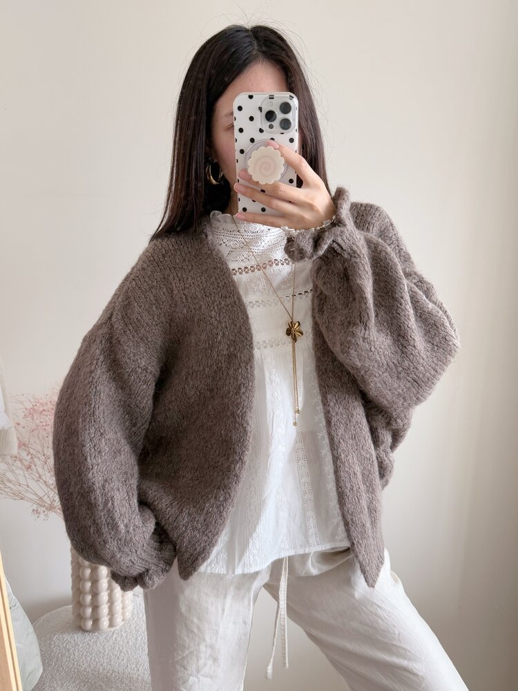 Celia Ruffle Knit Cardigan / Light Brown