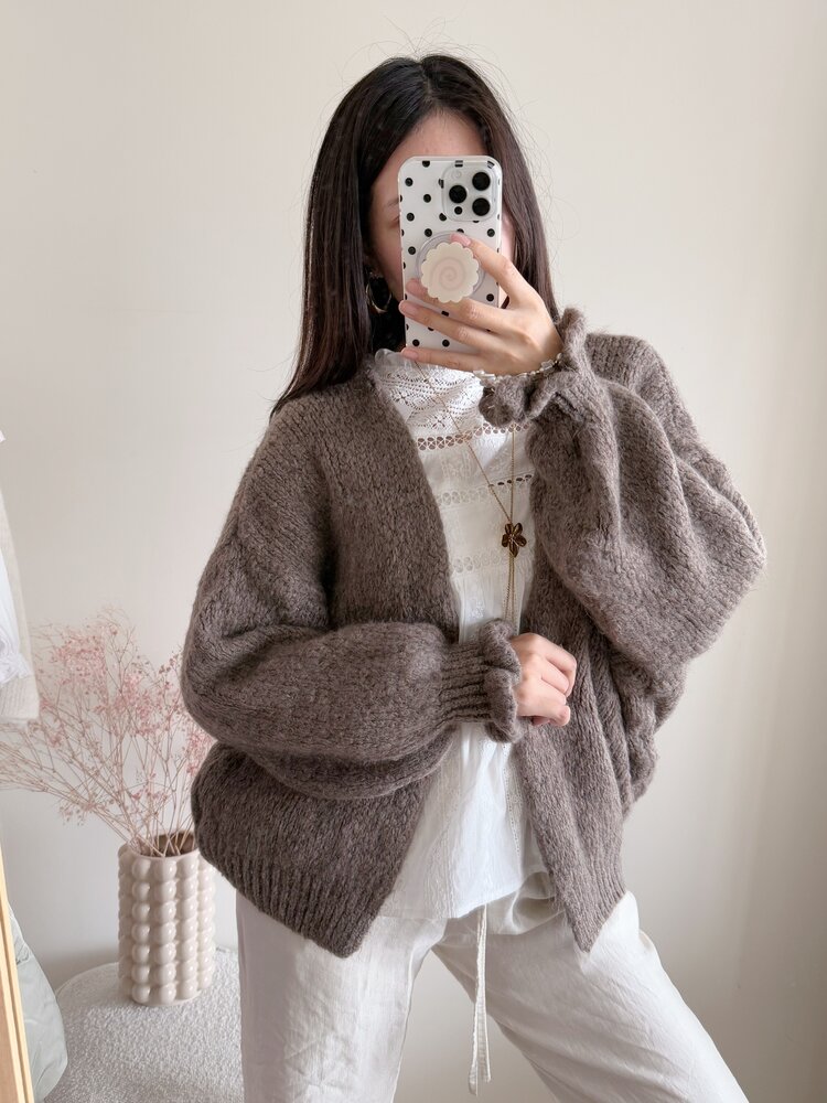 Celia Ruffle Knit Cardigan / Light Brown