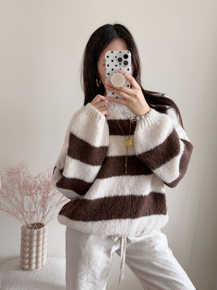 Lucia Oversized Striped Sweater / Beige & Choco Brown
