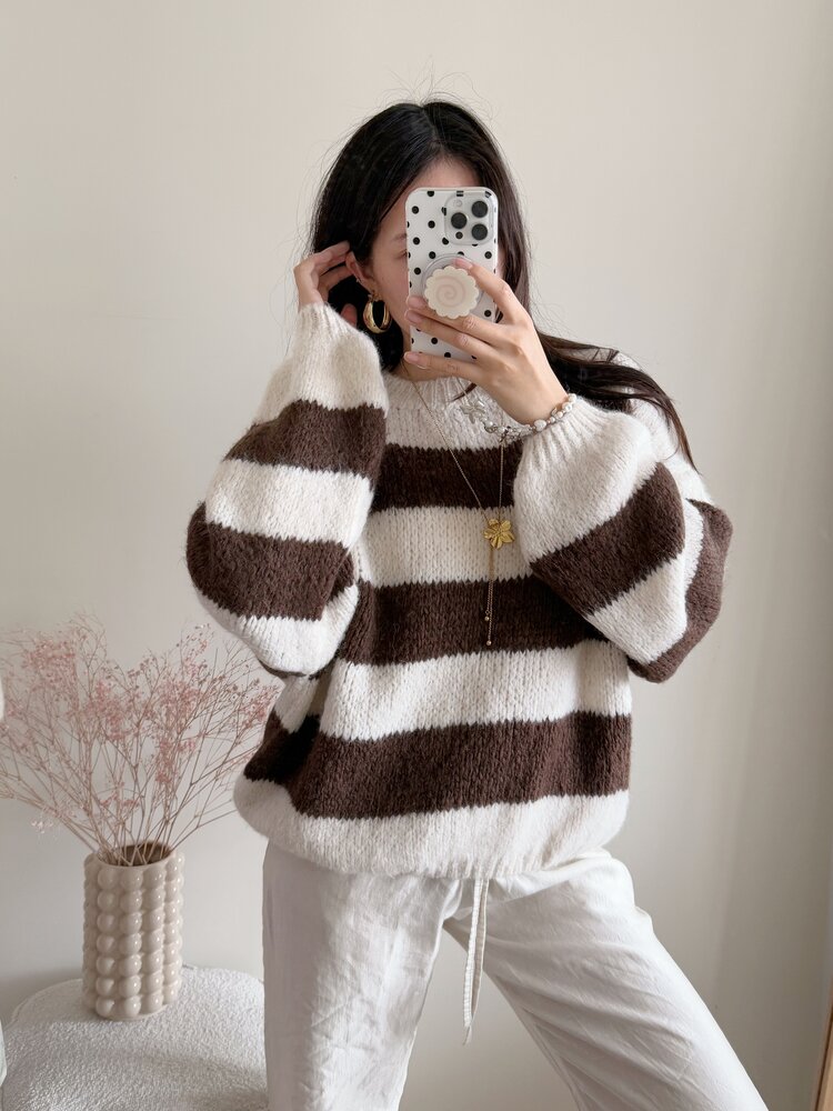 Lucia Oversized Striped Sweater / Beige & Choco Brown