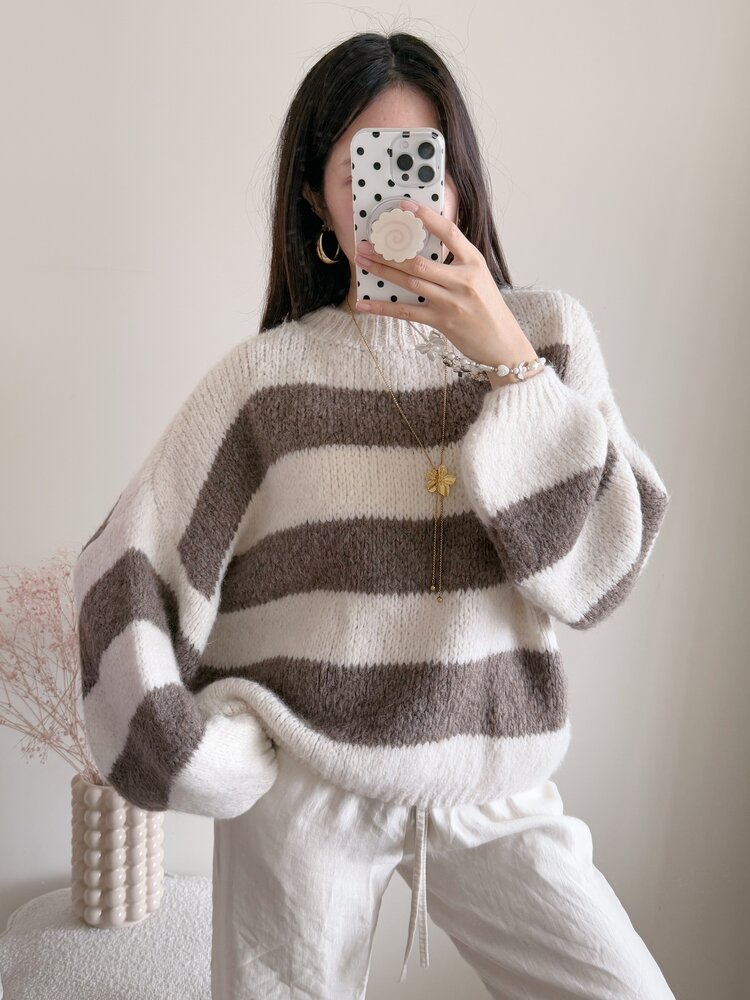 Lucia Oversized Striped Sweater / Beige & Taupe